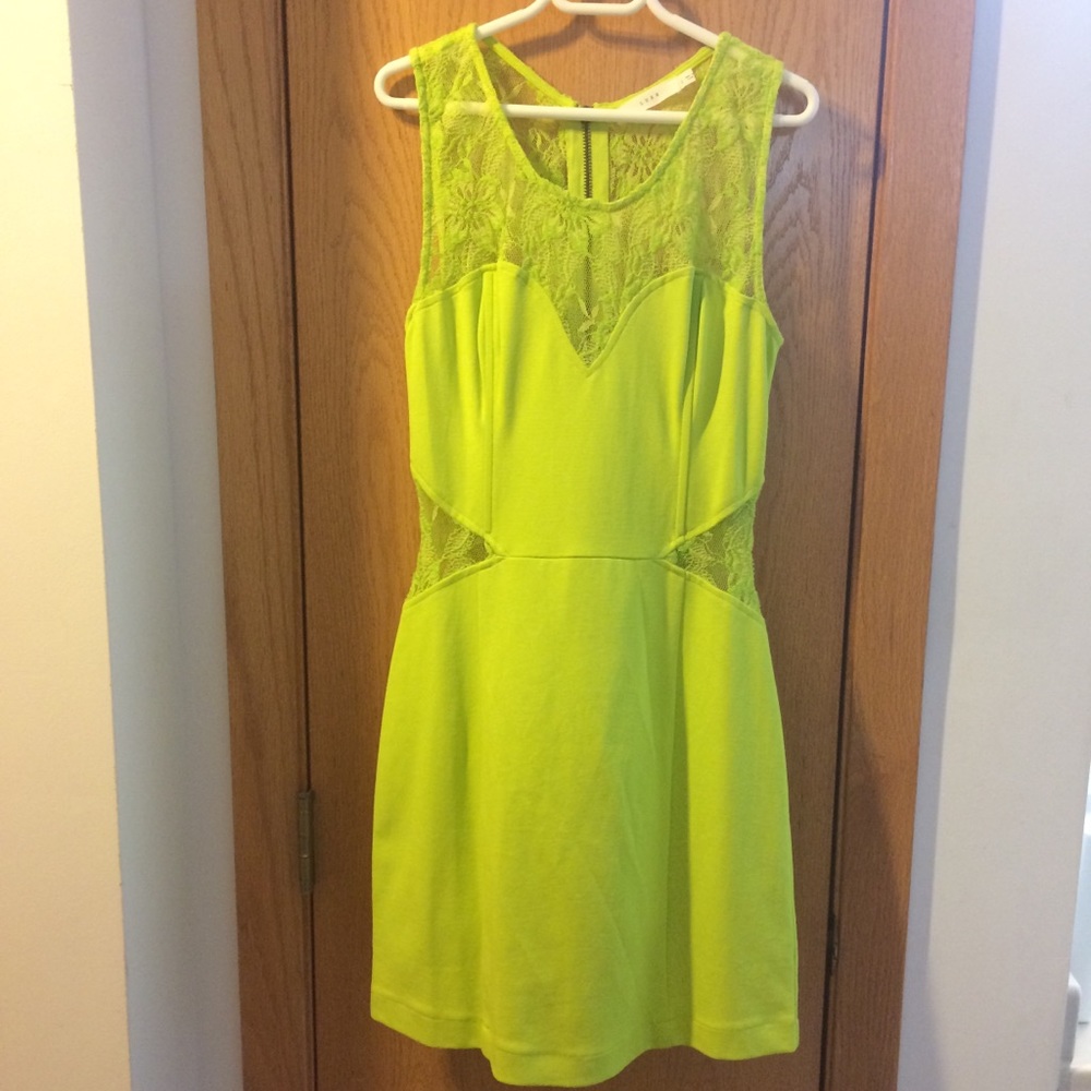 Lime Green Lace Cutout Bodycon Dress